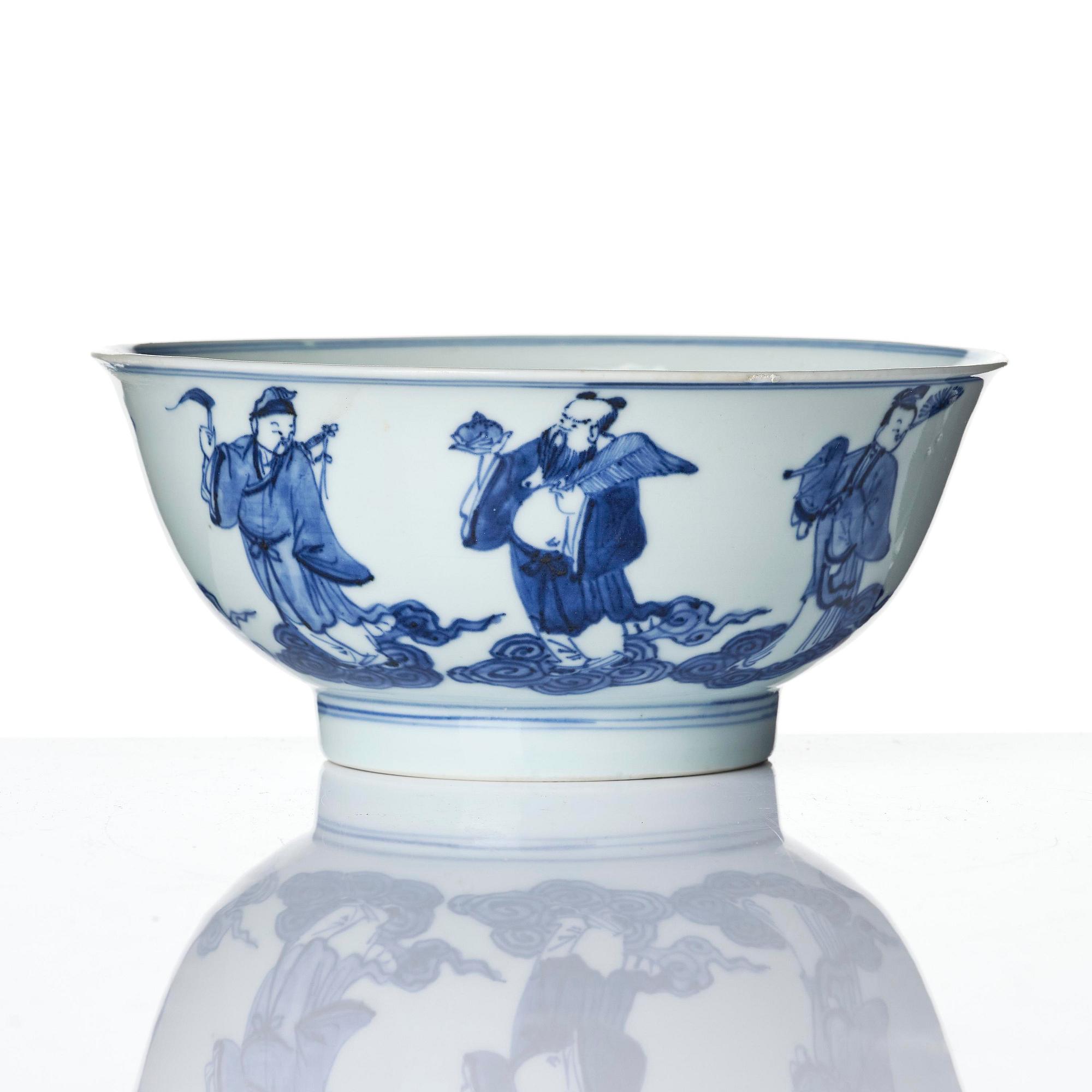 A blue and white 'Immortals' bowl, Qing dynasty, Qianlong (1736-95).