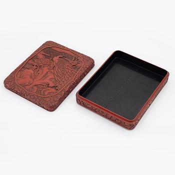 A Japanese red lacquered box, 20th Century.