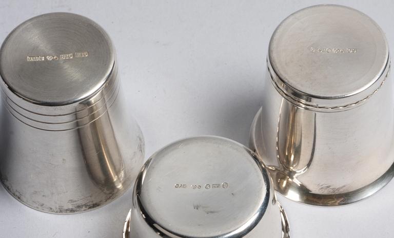 PARTI BÄGARE, 6 st, silver, svenska importstämplar, TESI, GAB. 1900-tal.