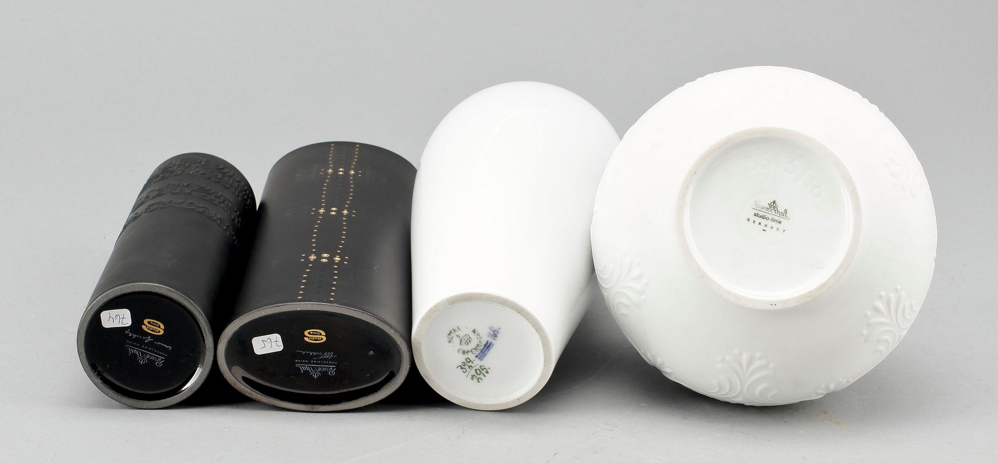 VASER, 4 st, porslin, Royal Copenhagen och Rosenthal bla Cuno Fischer.