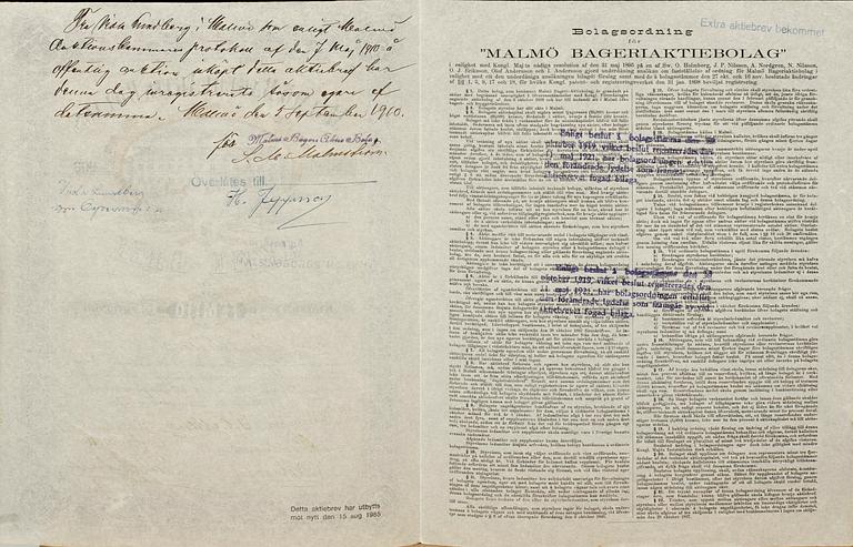 AKTIEBREV, två st, omkring 1898 resp 1901.