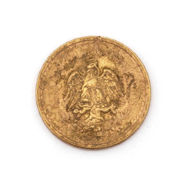 A MEXICAN 1 PESO GOLD COIN, 1945. Ca 2 grams.