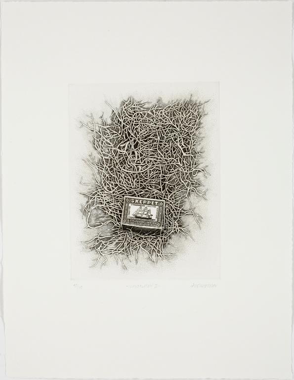 ÅKE JOHANSSON, 7 st, kopparstick, "Ilandfluten", sign o numr 45/100.