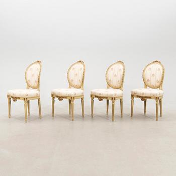 Chairs, 4 pieces, and table in Gustavian style, first half of the 20th century.