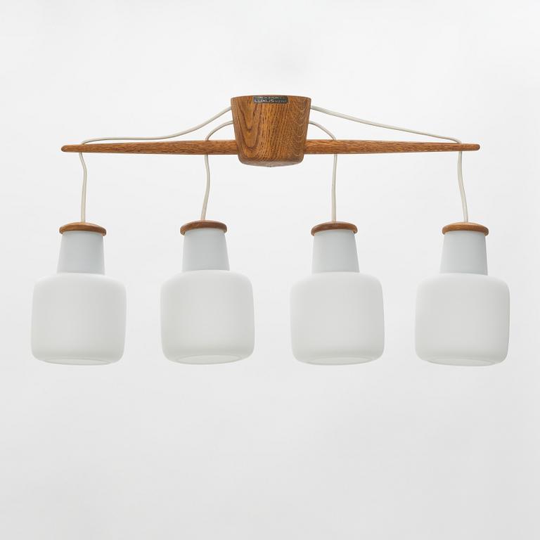Uno & Östen Kristiansson, an oak and glass ceiling light, Luxus, Vittsjö.