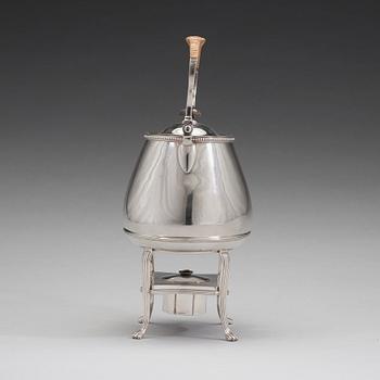 An English 18th century silver tea-pot and stand, mark of Andrew Fogelberg & Stephan Gilbert, London 1785.