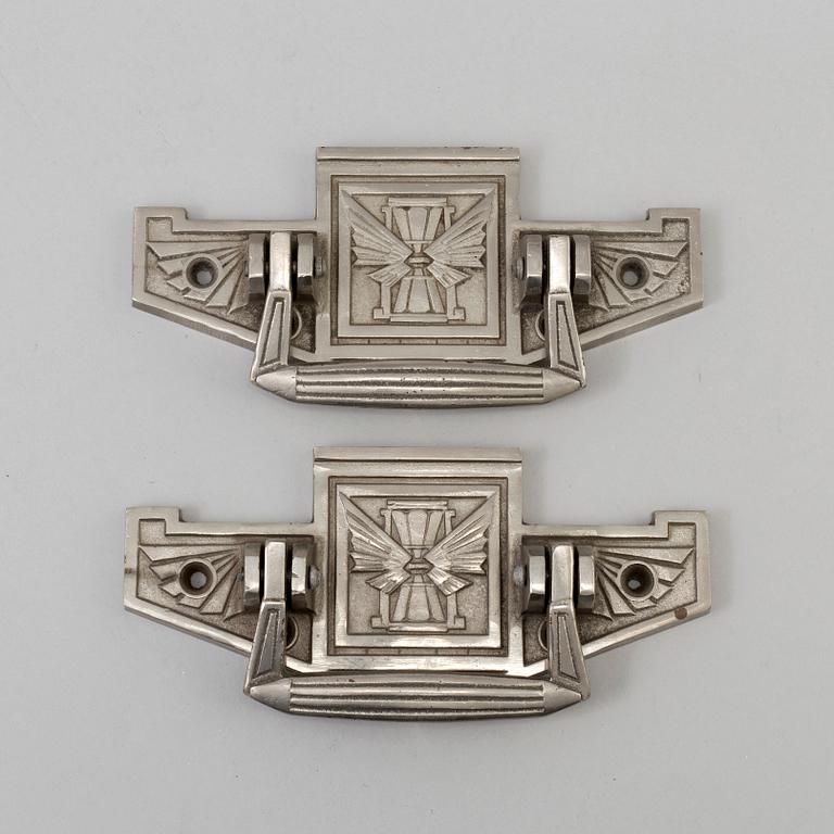 TWO METAL ART DÉCO DOOR KNOCKERS, 1930s.