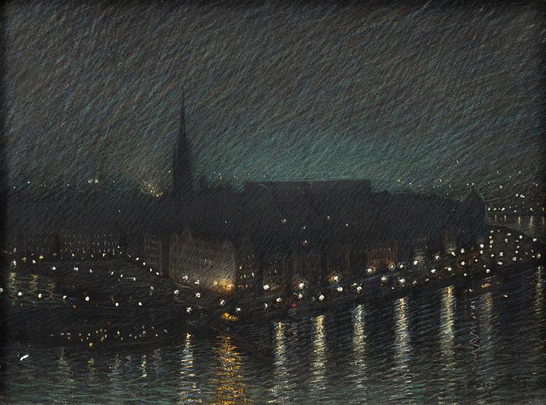 Per Collijn, Stockholmsvy från Söder i skymning.