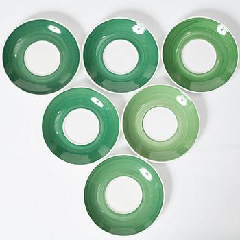 Stig Lindberg, five 'Tahiti' coffee cups with saucers, Gustavsberg.