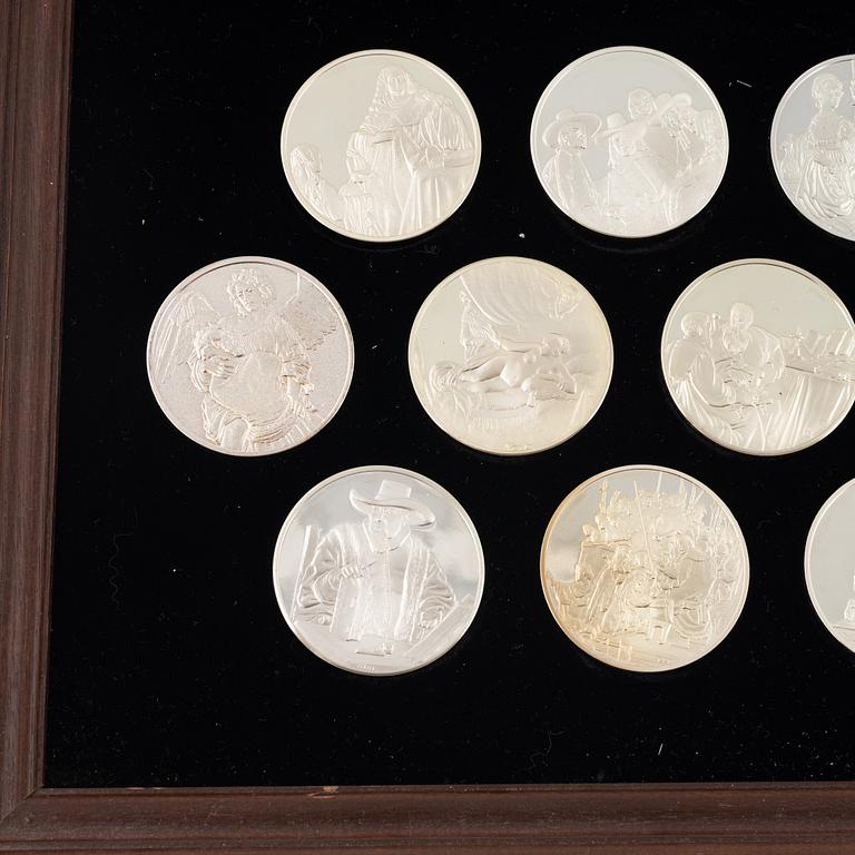 50 sterling silver medals, 'Rembrandt i silver', Franklin Mint AB.