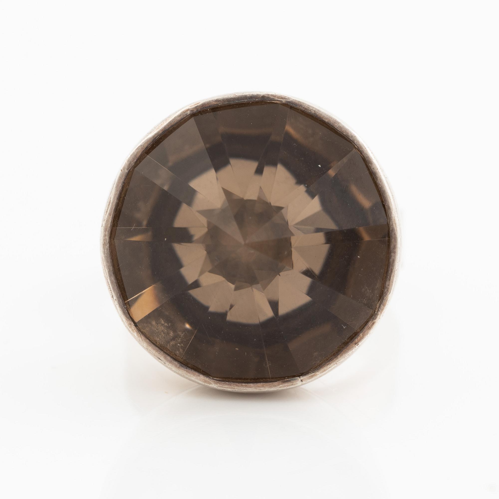 Birger Pellas, ring, sterling silver with cabochon-cut brown stone, likely smoky quartz, Malmö 1964.