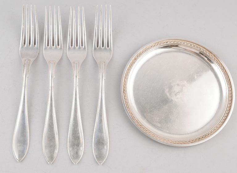 FAT SAMT BORDSGAFFLAR, 4 st, silver. Vikt ca 401 g.
