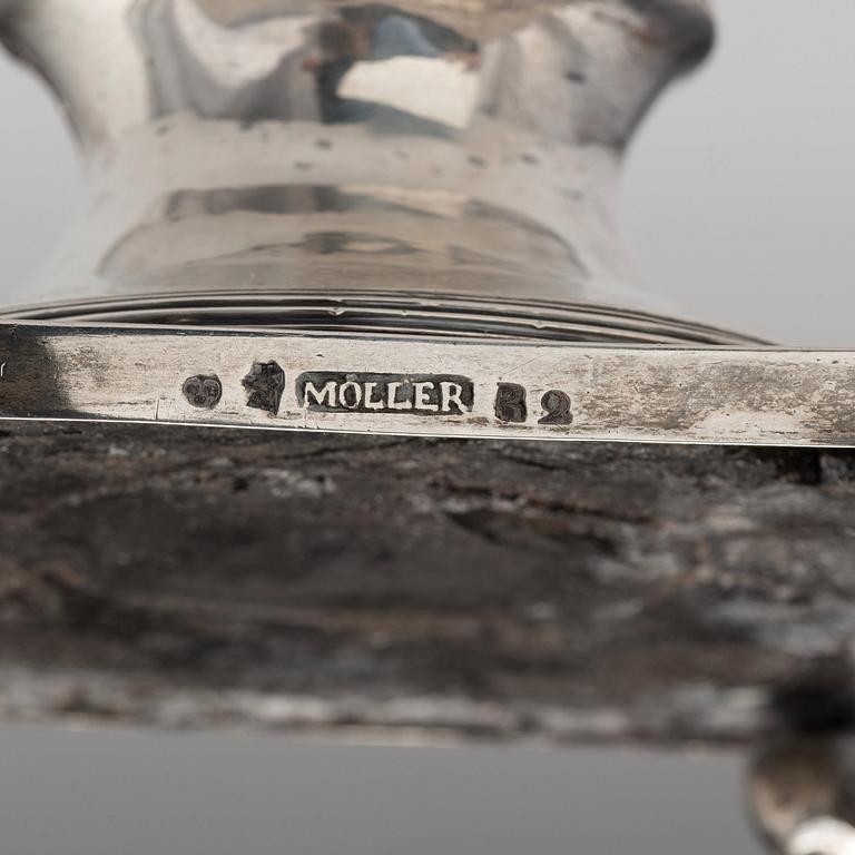 A pair of Swedish 18th century silver candlesticks, marks of Jacob Möller, Malmö 1799.