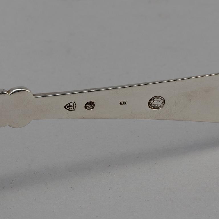 A Danish Art Nouveau silver serving spoon and fork, maker's mark Axel Oluf Olsen, Copenhagen 1914.