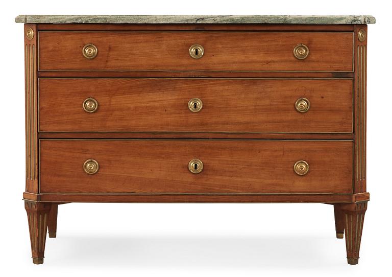 A late Gustavian late 18th century commode, the marble top  signed "Haupt No 3". The top not original to commode.