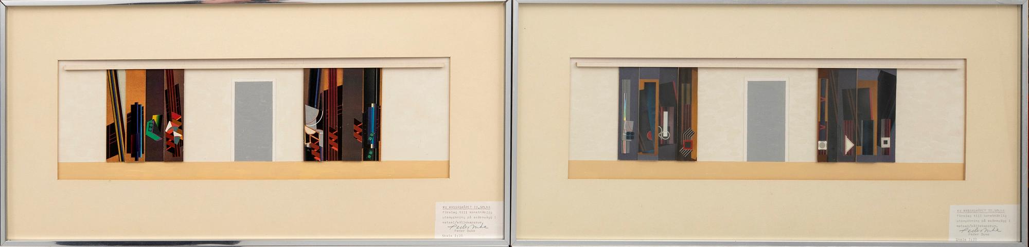 Peder Duke, "Förslag till konstnärlig utsmyckning på skärmvägg i matsal/sällskapsrum - Kv Kassaskåpet 10, Solna" 5 st.