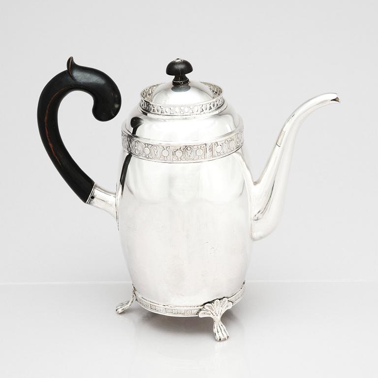 A Swedish Empire silver coffee pot, marks of Magnus Dahlqvist, Stockholm, 1820.