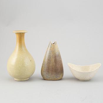 Gunnar Nylund, two stoneware vases and a bowl for Rörstrand.