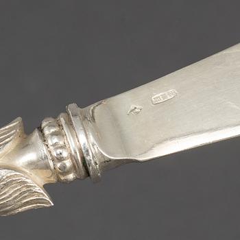 Fiskbestick, 24 st, silver, otydliga stämplar möjligen Ryssland 1800-talets slut.