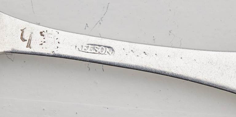 A set of six Swedish 18th century silver dinner-forks, mark of Kilian Kelson, Stockholm 1752-1754.