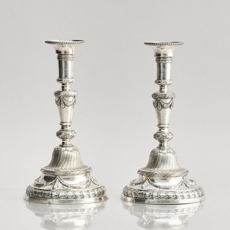 A pair of 18th century silver candlesticks, marks of Julius Marianus Bergs, Stockholm 1781.
