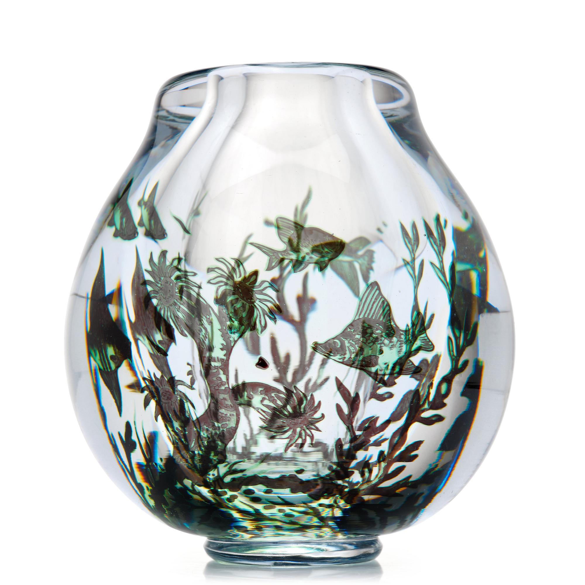 Edward Hald, a "fish graal" glass vase, Orrefors, Sweden 1945.