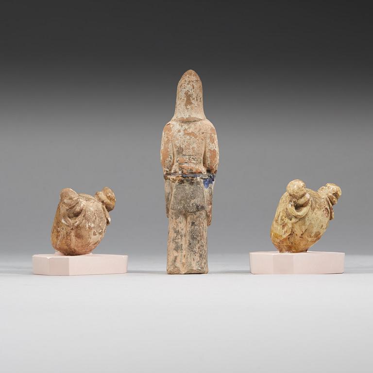 Three pottery figures of court ladies, Tang dynasty (618-907).