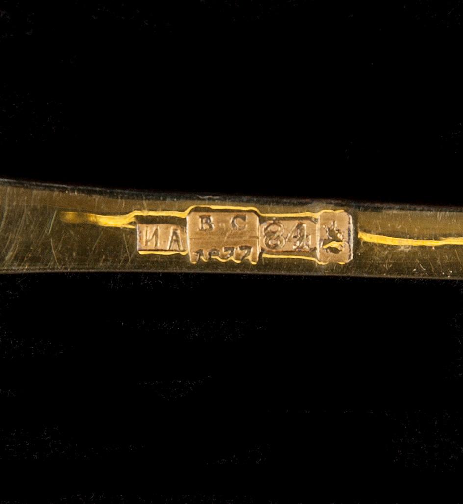BESTICK, 3 delar, förgyllt silver, Ivan Alekseevich Alekseev, Moskva, Ryssland 1877. Tot. vikt inkl. knivblad 218,4 g.