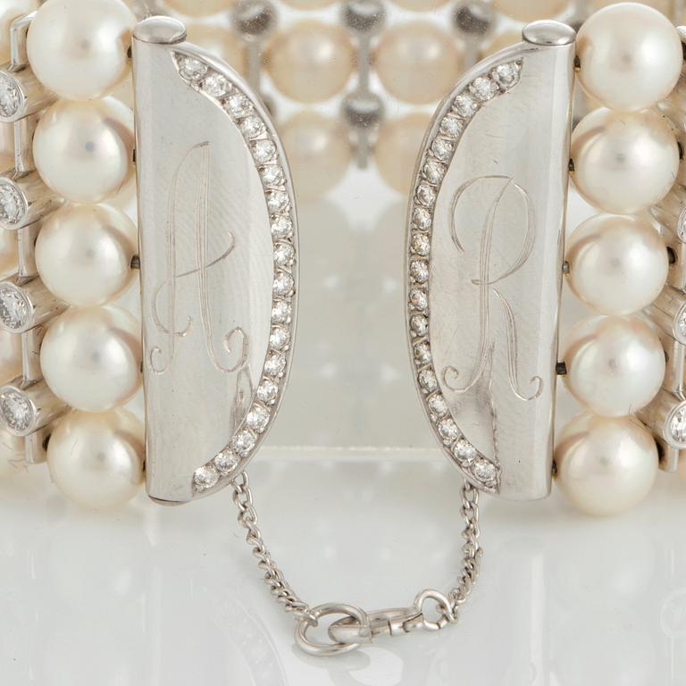 A WA Bolin cultured pearl choker and bracelet.