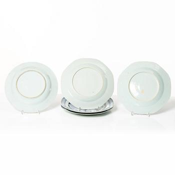 A group of seven Chinese blue and white porcelain plates and five dessert dishes, Qing dynasty, Qianlong (1736-95).