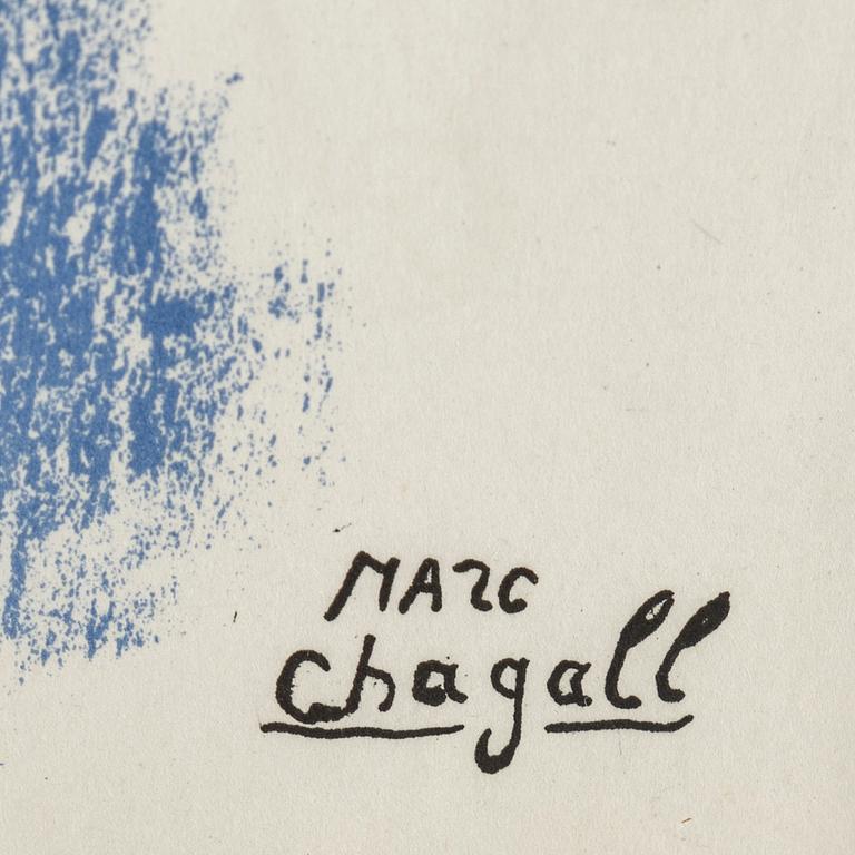 MARC CHAGALL, färglitografi, ur Derrière le Mirroir nr 93, 1956, "Dix Ans d'Édition", signerad i trycket.