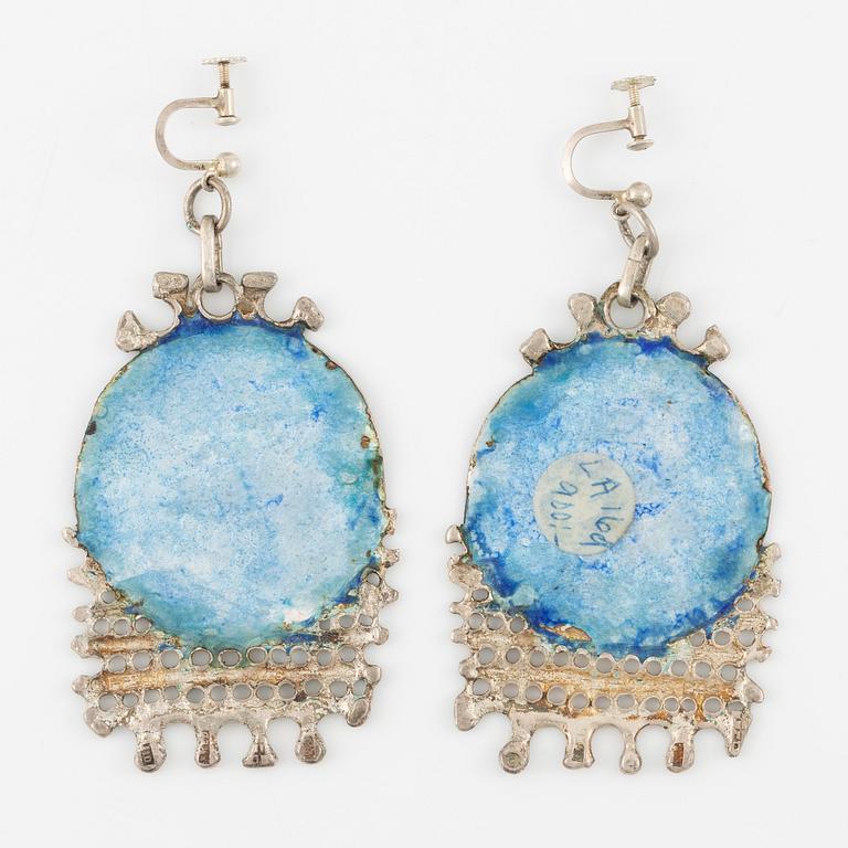 Lars Arby, two pairs of earrings, sterling silver and enamel, Gothenburg 1969 and 1983.