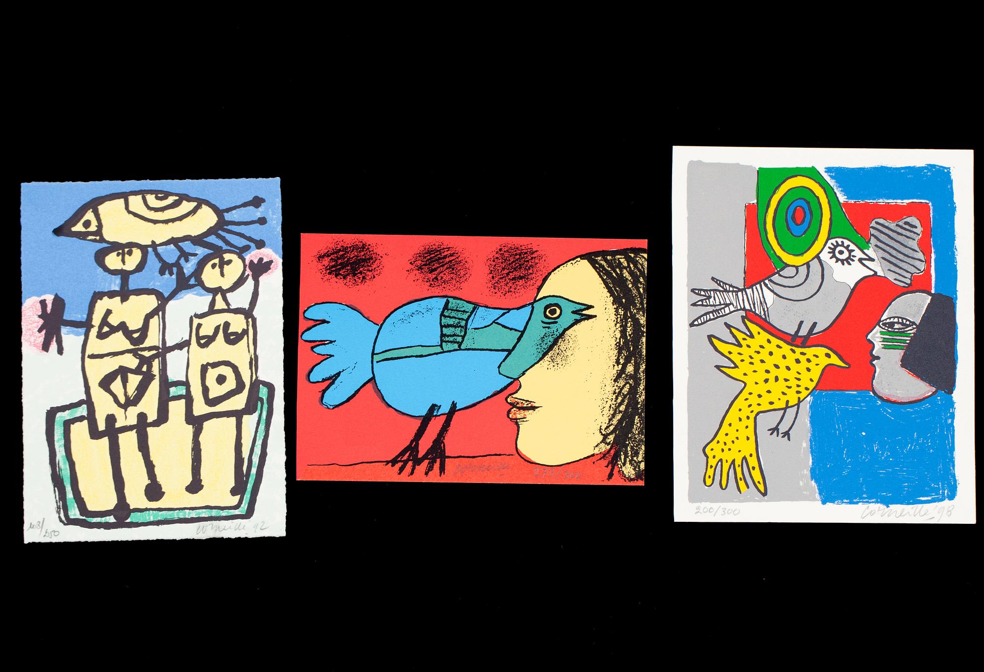 BEVERLOO CORNEILLE, 3 st färglitografier, signerade och daterade 92, 98. Numrerade 108/250, 200/300 resp 273/300.