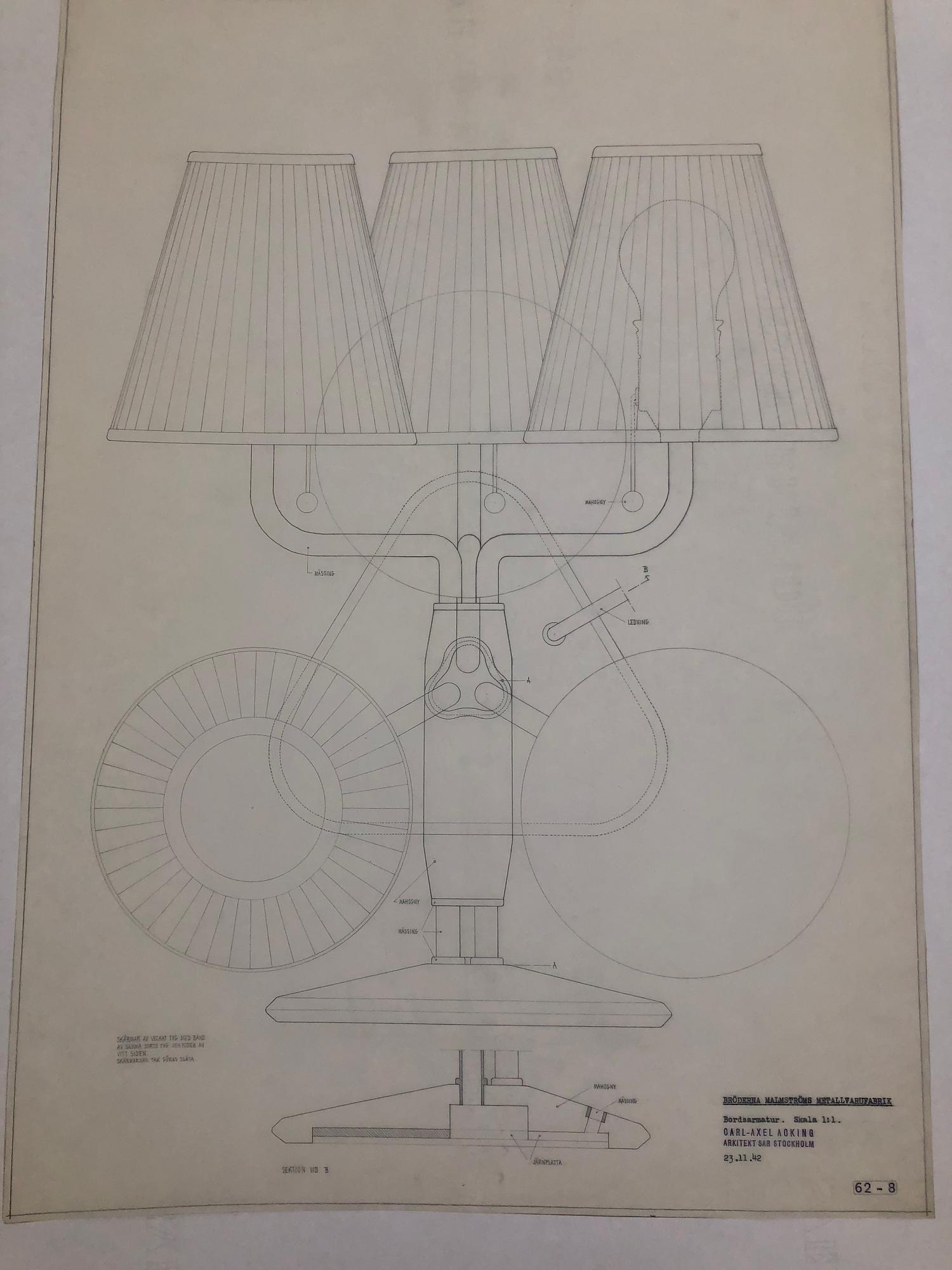 Carl-Axel Acking, a table lamp model "2687", Bröderna Malmströms Metallvarufabrik, Malmö, 1940s.
