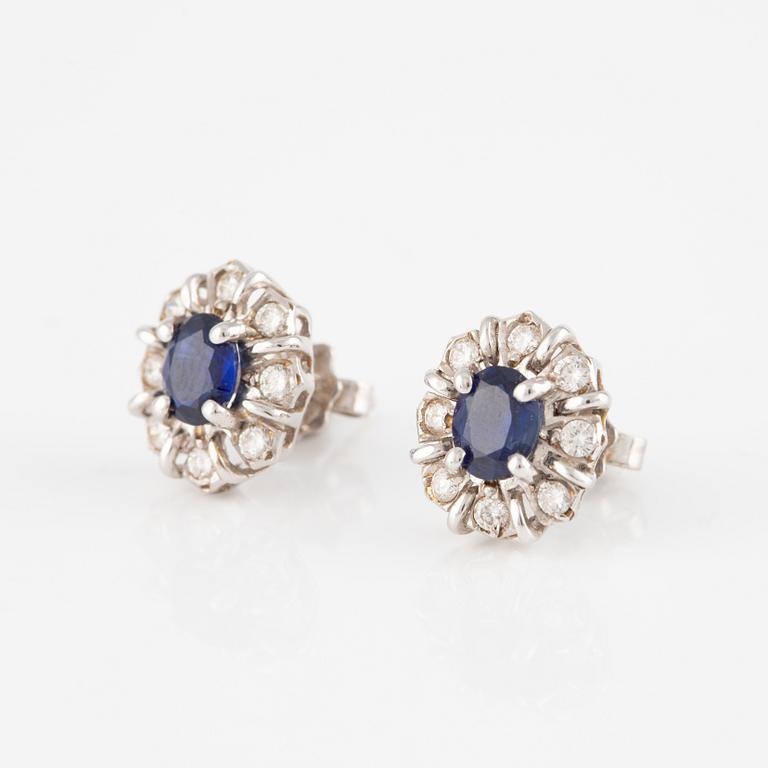 Earrings, one pair, Strömdahl, carmosé, 18K white gold with sapphires and brilliant-cut diamonds.