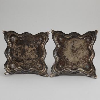 A pair of barocque style nine lights candelabra, silver plate, 20th Century.