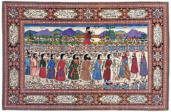 261. SEMI-ANTIQUE ESFAHAN FIGURAL so called Ahmad. 216 x 139 cm.