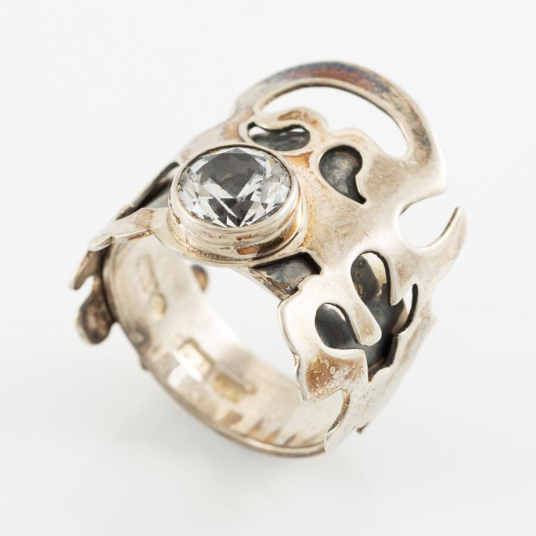 Jan-Christer Lundqvist, ring, sterling silver, with a white faceted stone, Skövde 1997.