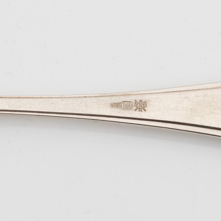 A set of twelve Jugend silver fish cutlery, Gebrüder Köberlin, Germany, early 20th century.