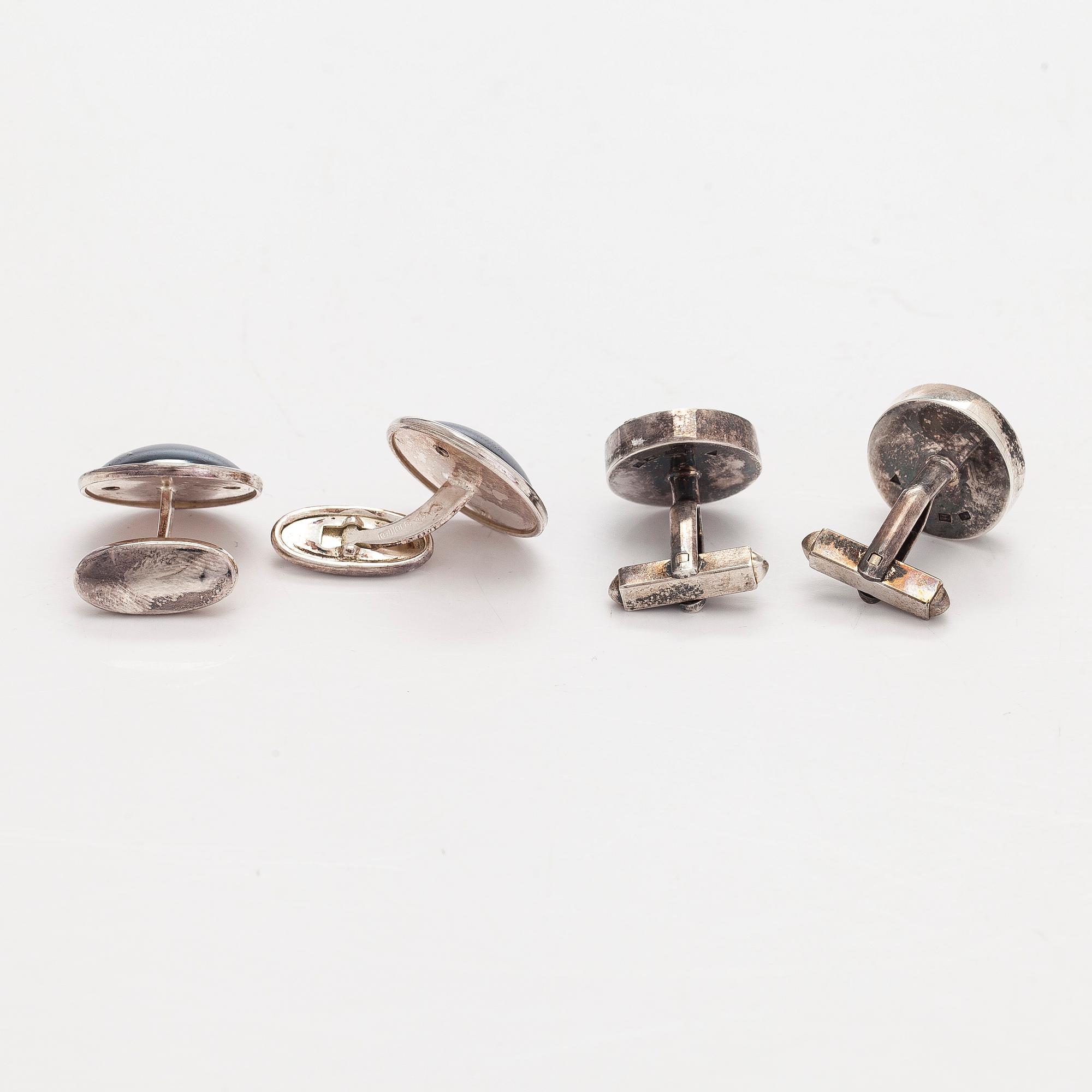 Cufflinks, 2 pairs, silver, copper ore. Tillander, Helsinki, 1971 and 1983.