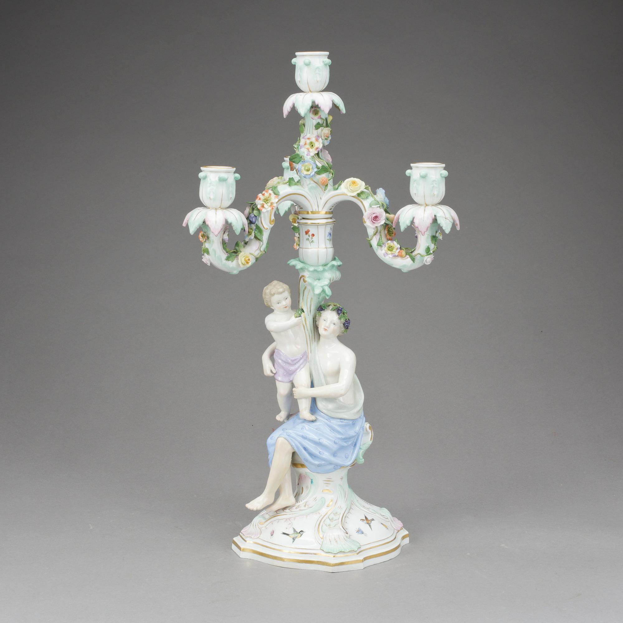 KANDELABER, porslin, rokokostil, Meissen, 1900-tal.