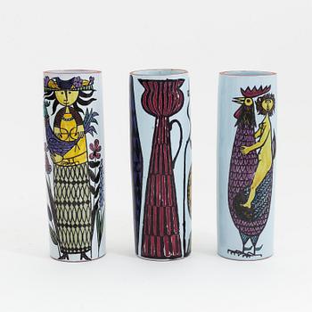 Stig Lindberg, a group of three earthenware 'Karneval' vases, Gustavsbergs studio.