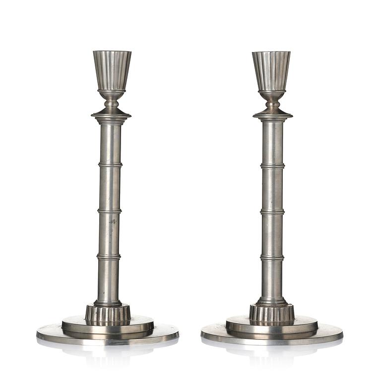 Erik Fleming, a pair of pewter candlesticks, Norrahammars Tenn, 1930.