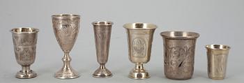 BÄGARE, 6 st, silver, Ryssland, ca 1900.