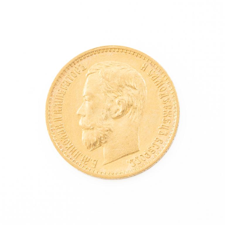 Gold coin, Nicholas II, Russia, 5 Rubles, 1898.