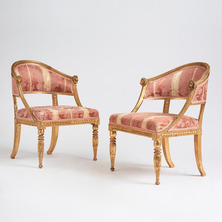 A pair of late Gustavian armchairs, late 18th century.