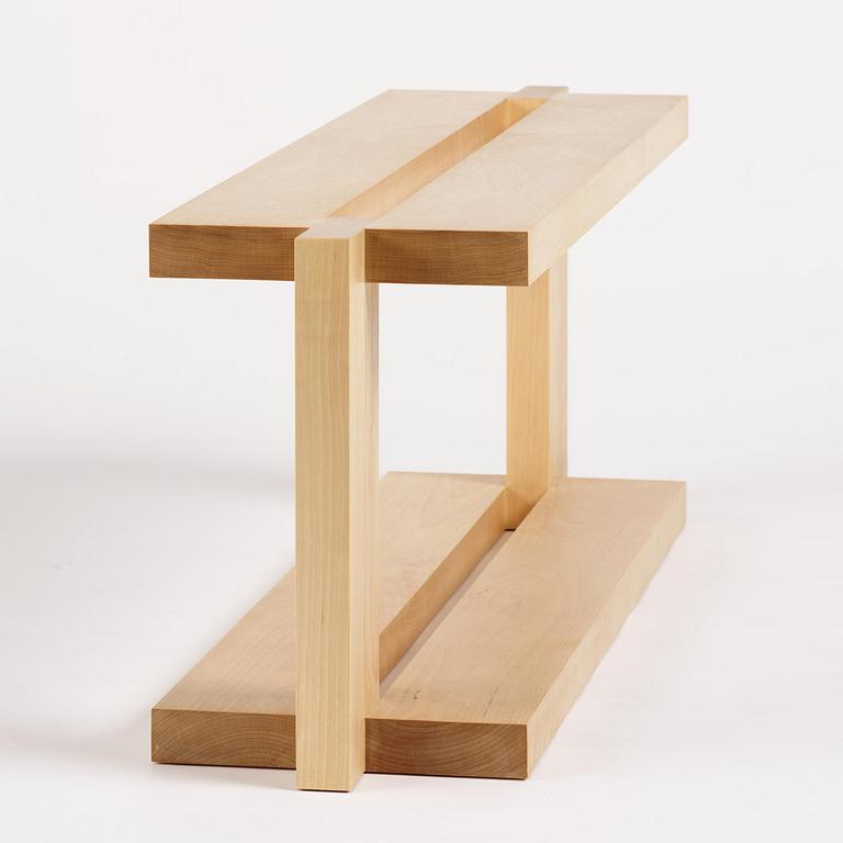 Nick Ross, an "Arrangement #16" coffe table/bench, executed in his studio, Stockholm, 2024.