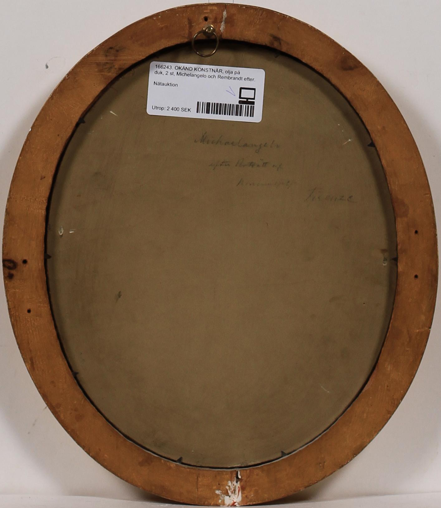 OKÄND KONSTNÄR, olja på duk, 2 st, efter Michelangelo och Rembrandt, 1900-tal.