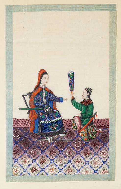 A pair of Chinese gouache paintings on ricepaper, Qing dynasty, 19th century.