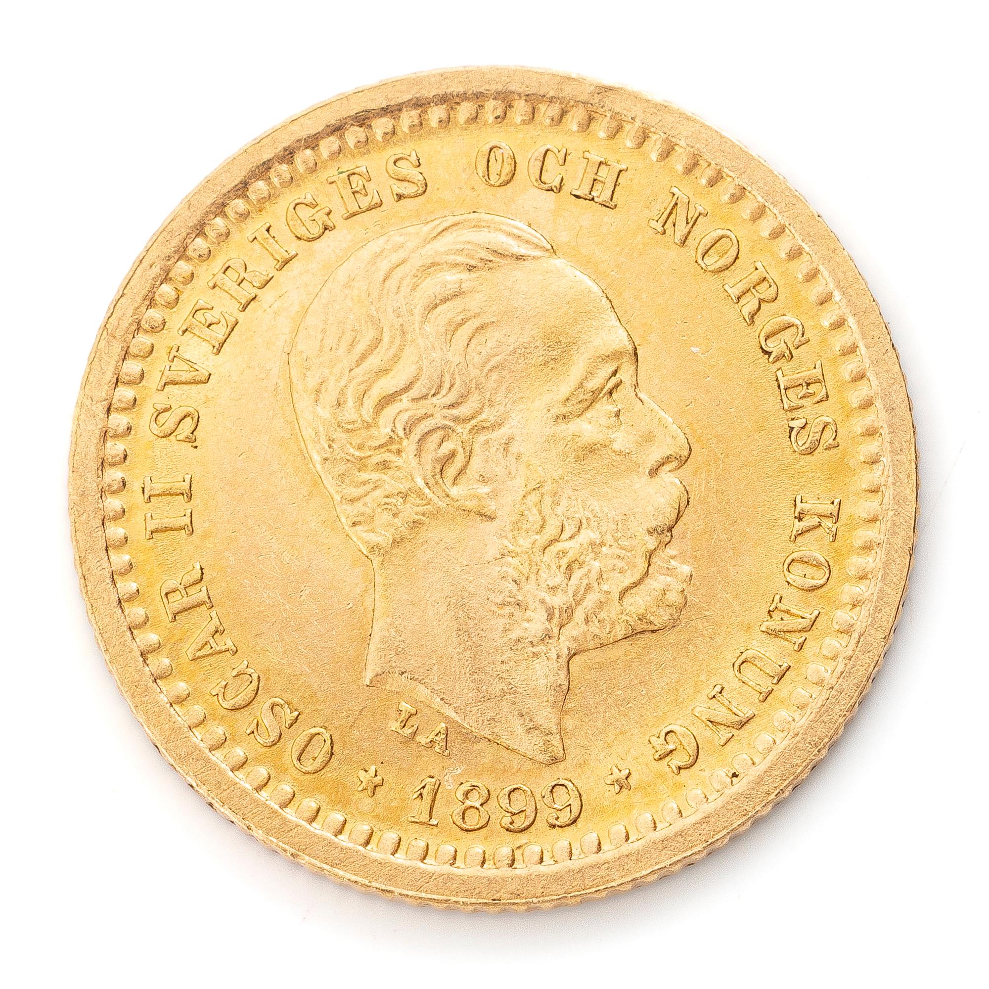 Guldmynt, Sverige, Oscar II,5 kronor, 1899.